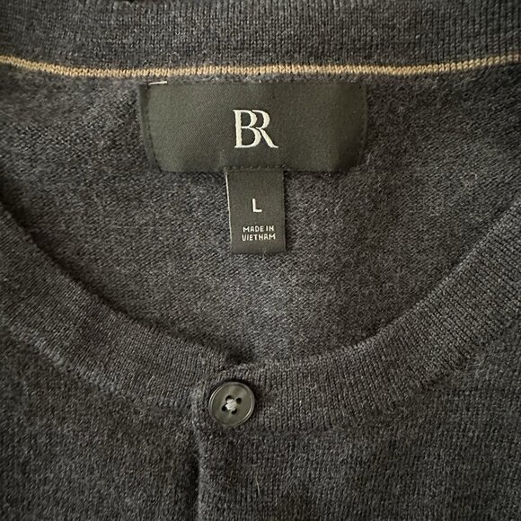 BR BANANA REPUBLIC Mens Large Gray 100% Merino Fine Wool Henley Sweater Polo - Picture 7 of 8